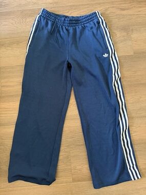 adidas Navy Blue Track Pants with White Three-Stripes